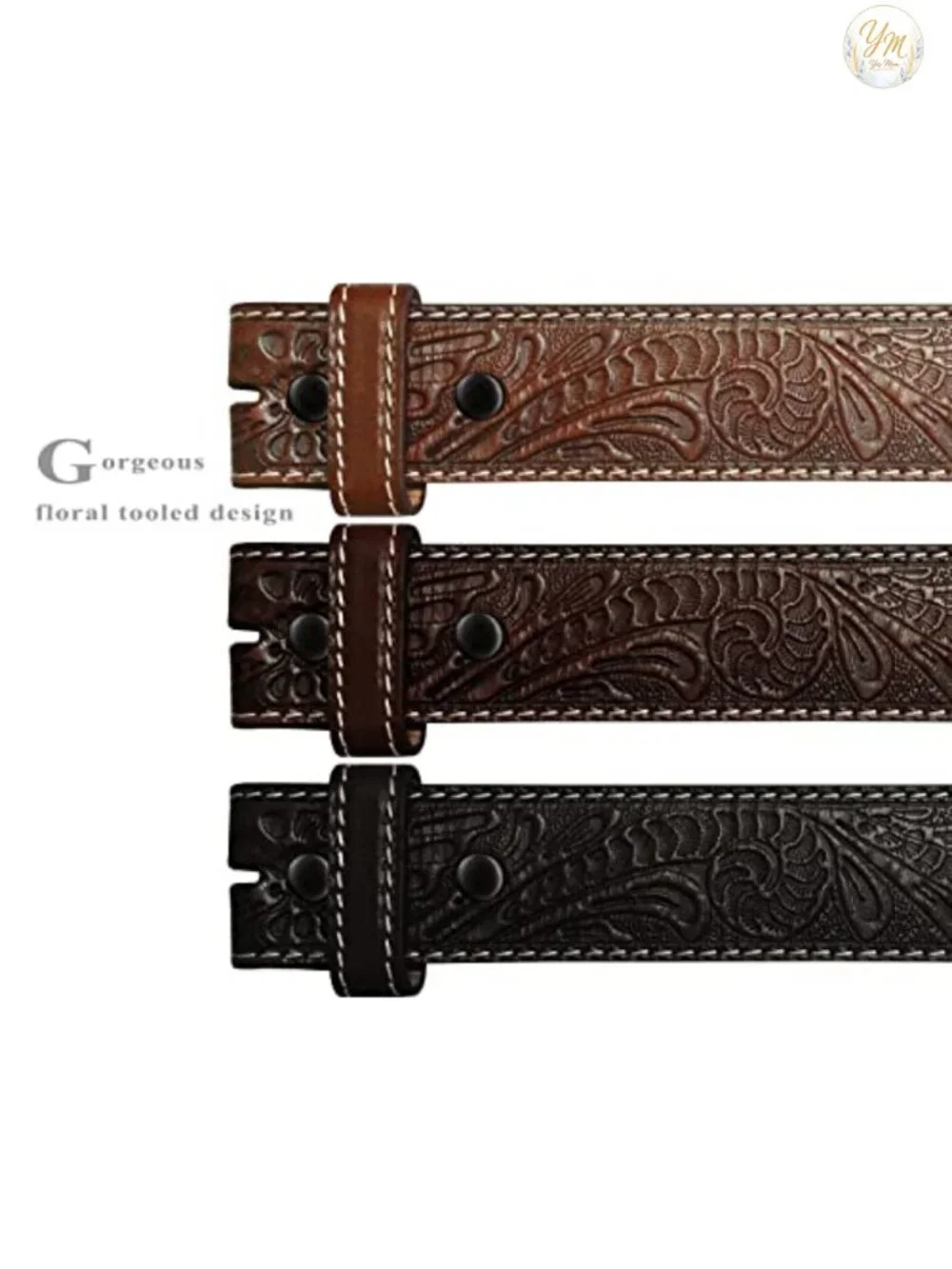 Full Grain Leather Western Tooled Belt Strap 1.5